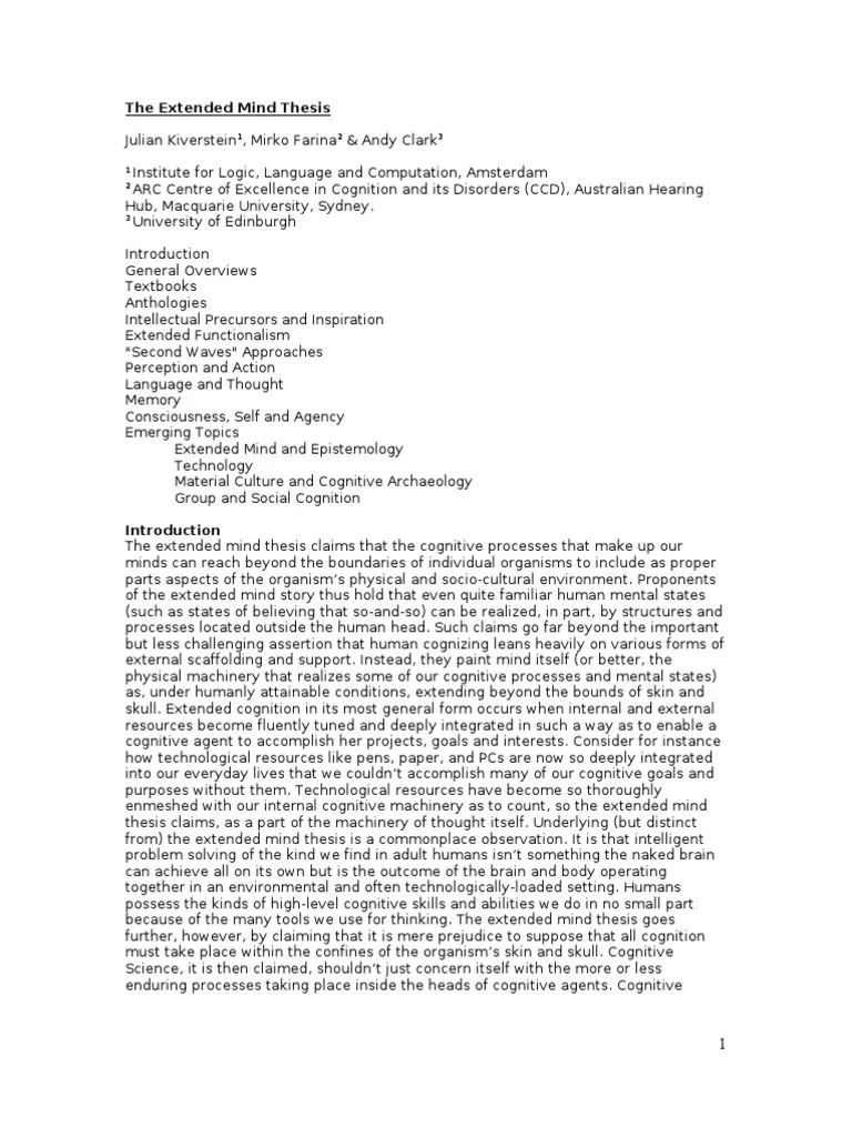 The Extended Mind | PDF | Mind | Thought