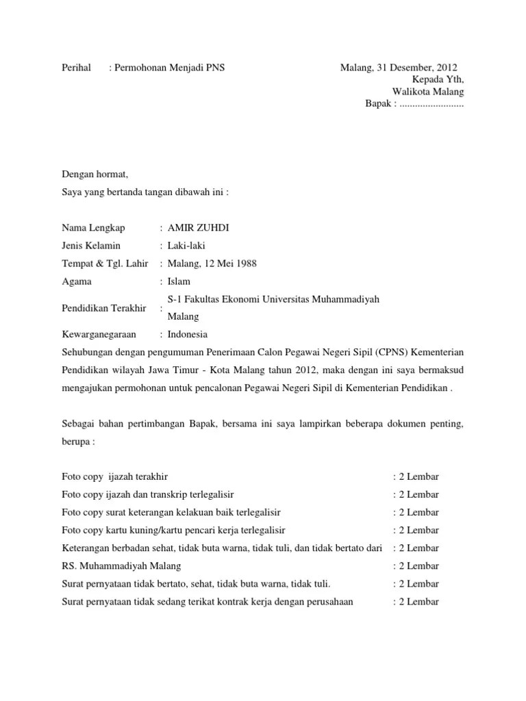 Untuk calon pendaftar asn di lingkungan . Surat Lamaran Cpns Pdf