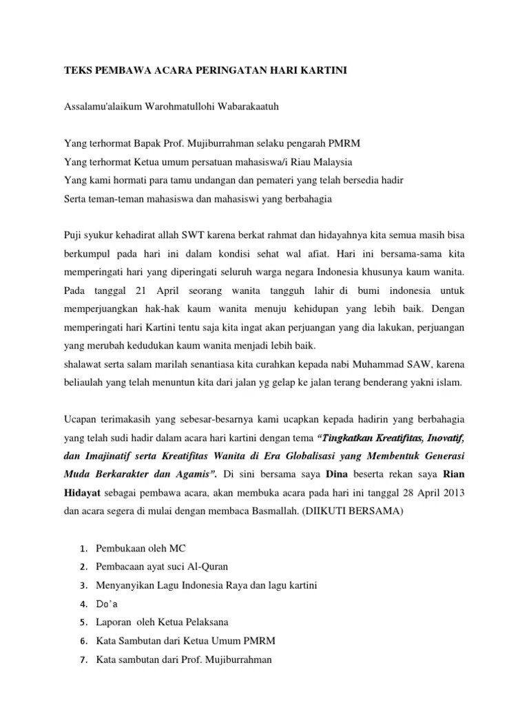 Teks Pembawa Acara Peringatan Hari Kartini Update | PDF