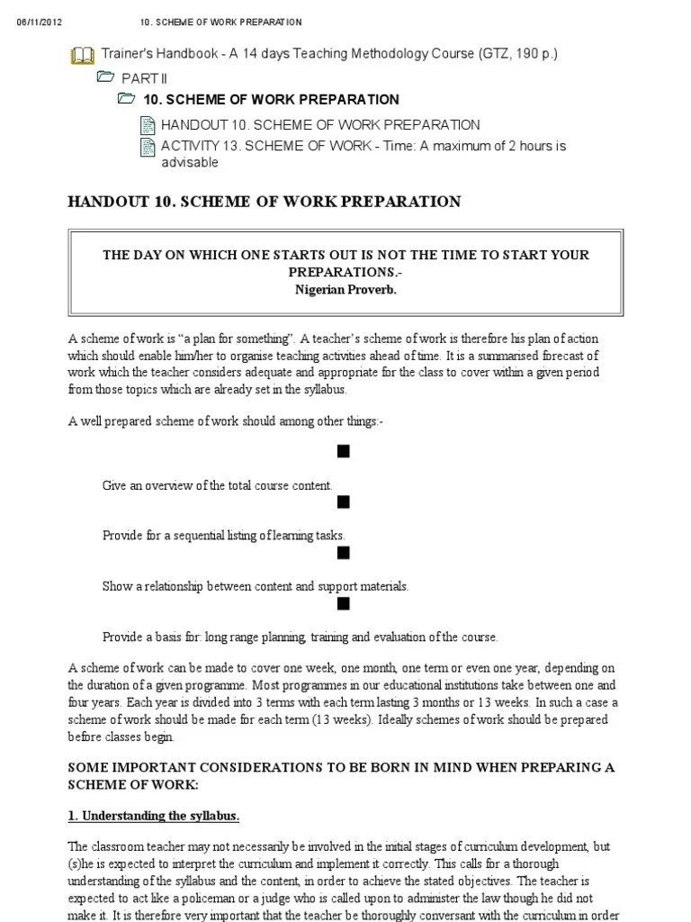 Scheme Of Work For Teacher | Teachers | Curriculum
