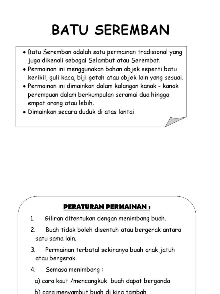 Asal usul batu seremban dikenali juga sebagai selambut atau serembat. Batu Seremban Pdf