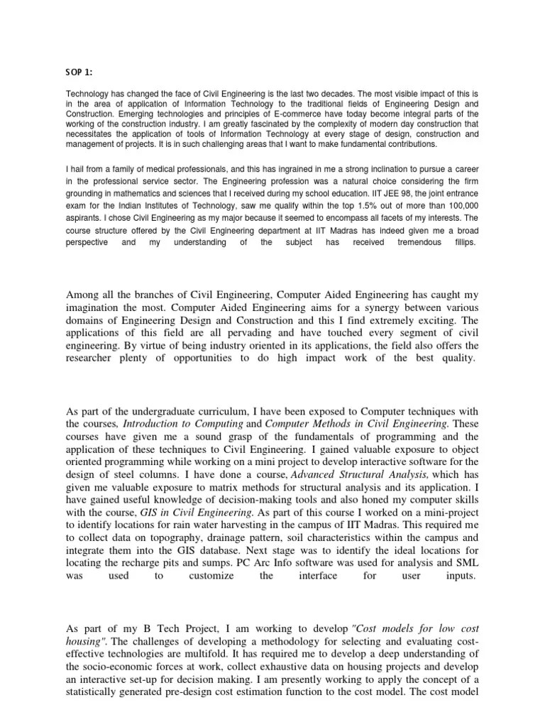 Personal Statement Graduate School Civil Engineering