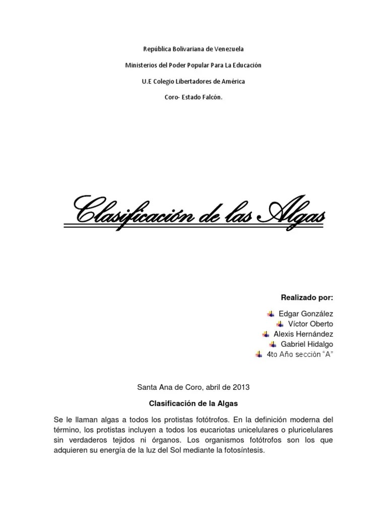 Clases De Algas | PDF | Algas | Nomenclatura Botánica