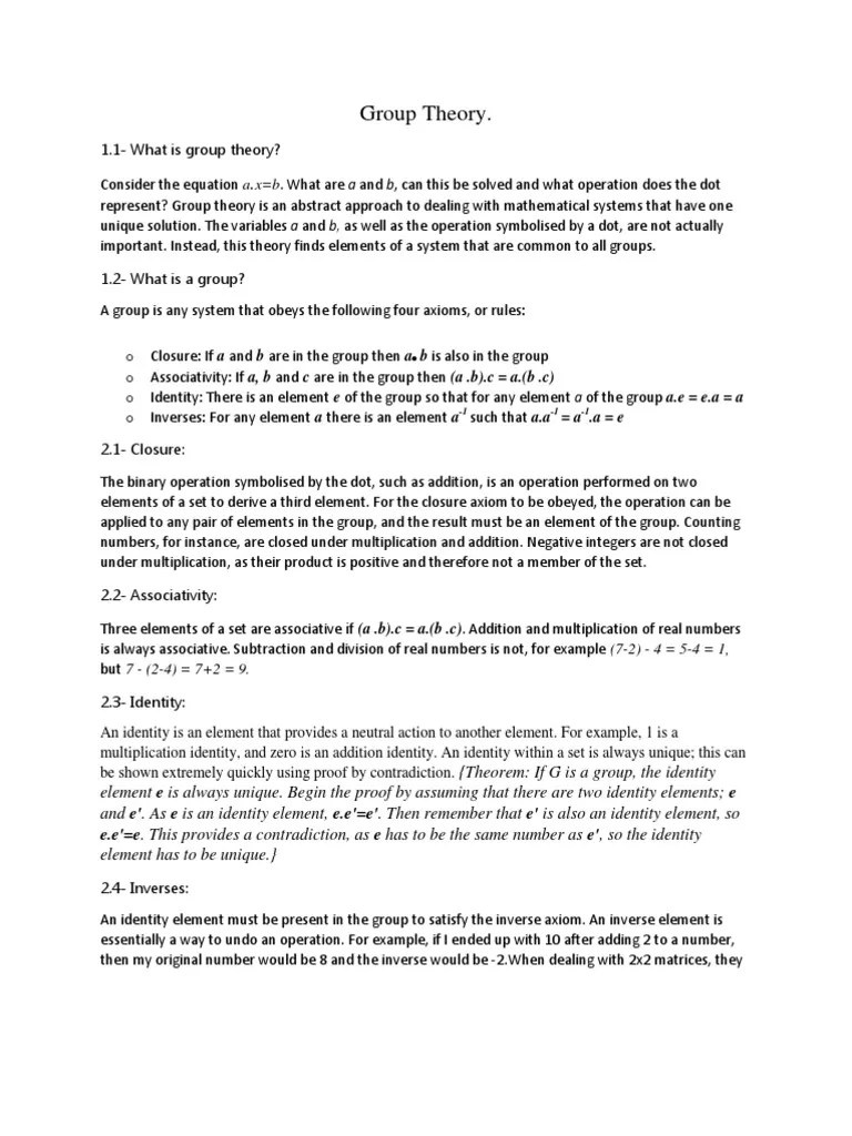 Group Theory.: B Is Also In The Group | PDF | Group (Mathematics ...