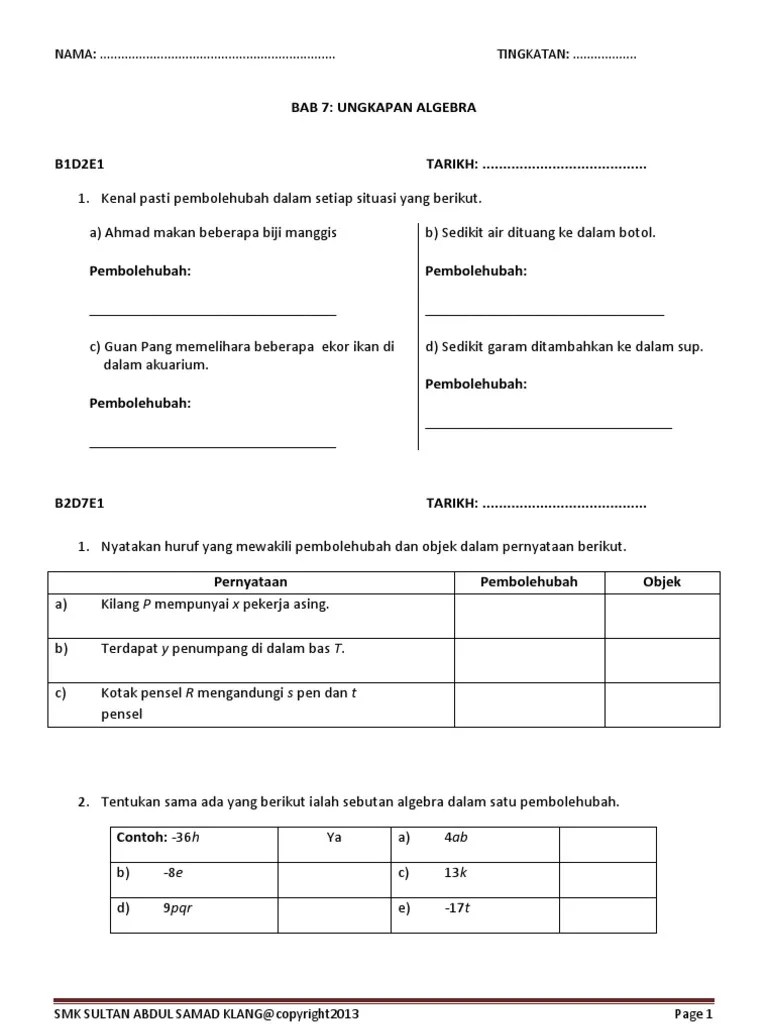 Reka bentuk mekanikal rodziah anuar. Pbs Matematik Ting 1 Bab 7 Ungkapan Algebra Pdf