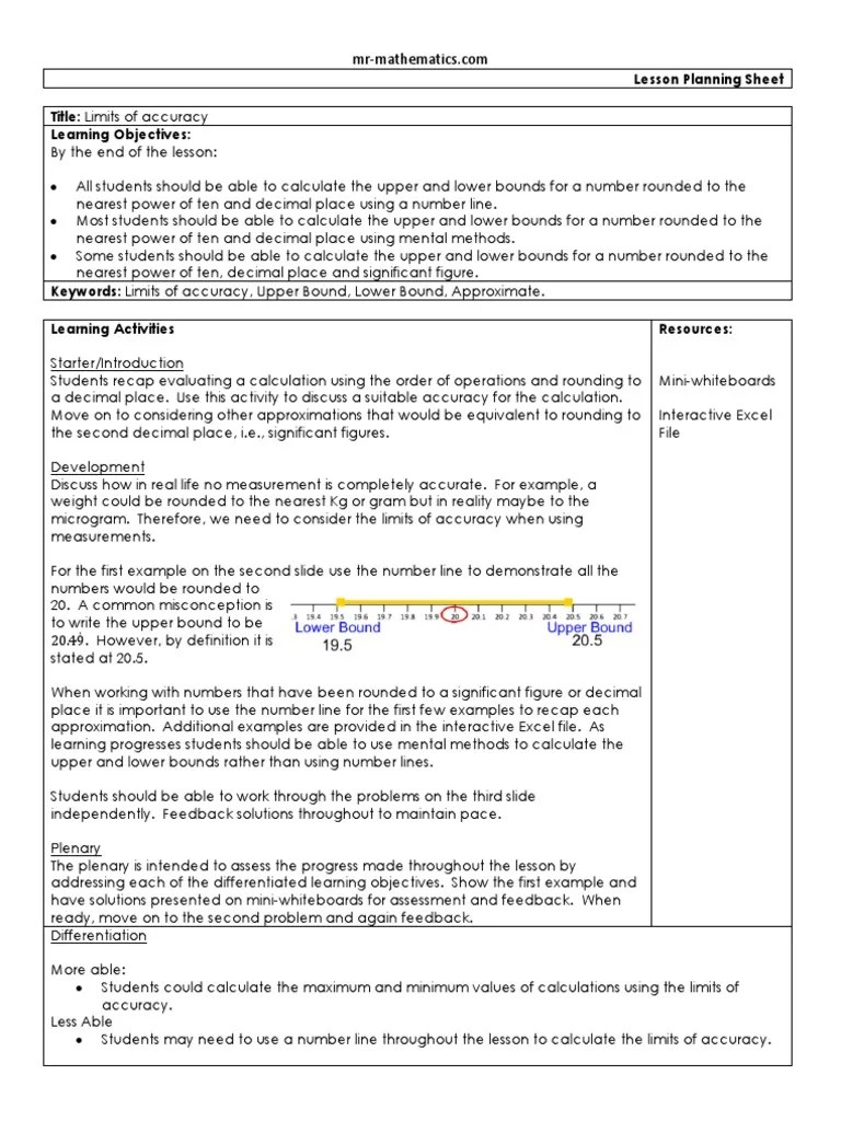 Lesson Plan Limits Of Accuracy | PDF | Significant Figures | Accuracy And Precision