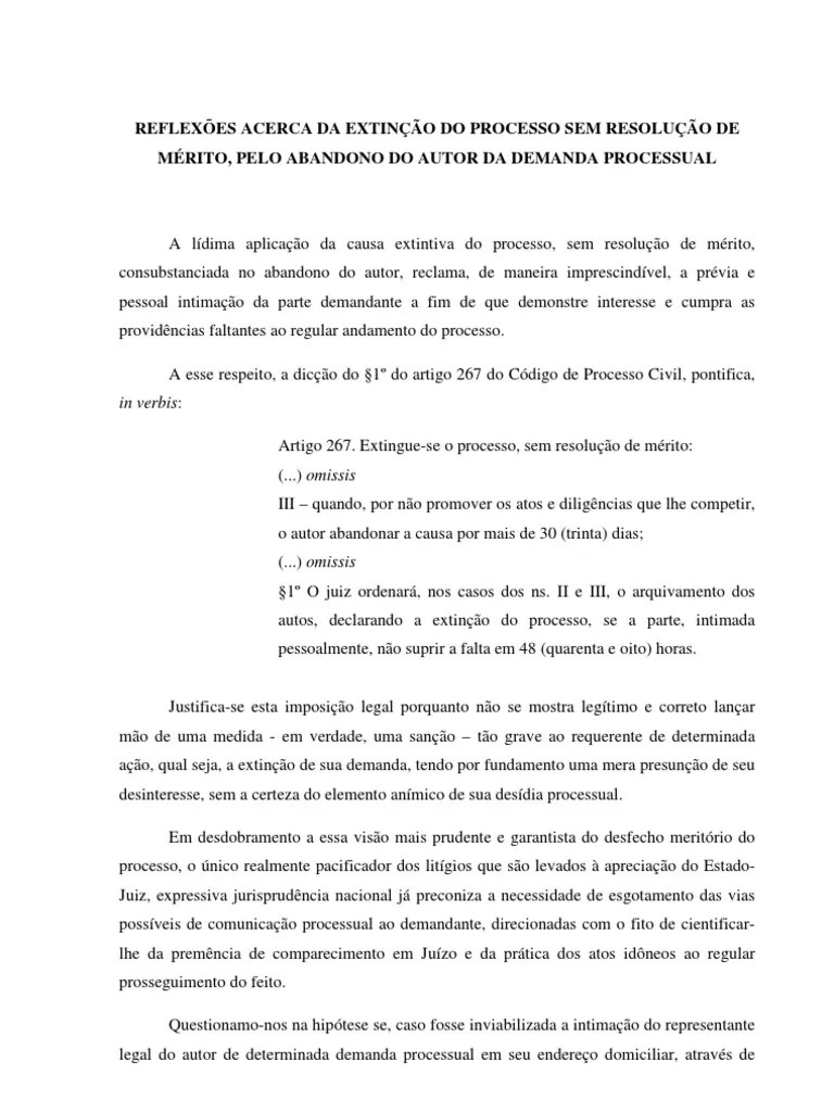 Extincao Do Processo Sem Resolucao De Merito | Julgamentos | Sentença (Lei)