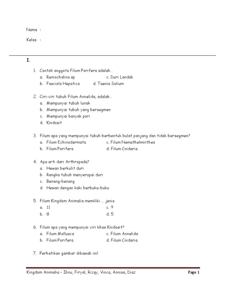 Soal Essay Biologi Bab Kingdom Animalia Biologi Kelas X Sma Ma Ustadzmu 