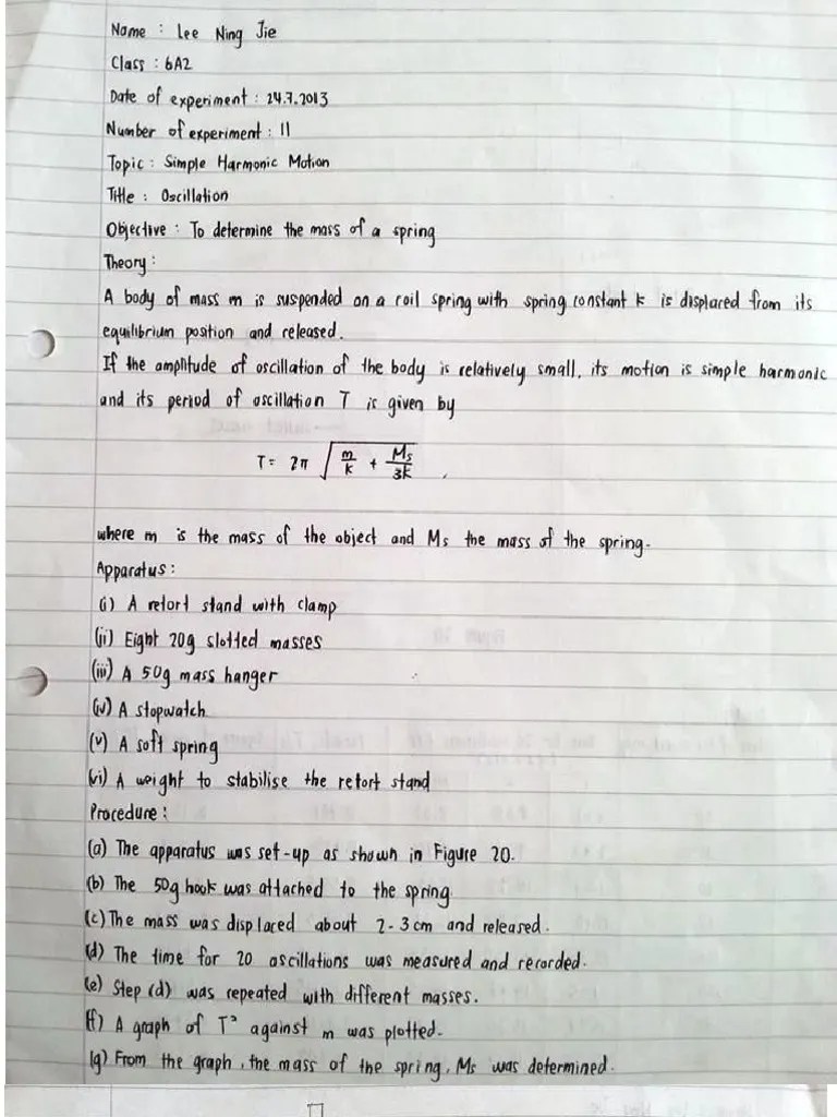 STPM Physics Experiment 11 Simple Harmonic Motion Semester 3 2013 | PDF