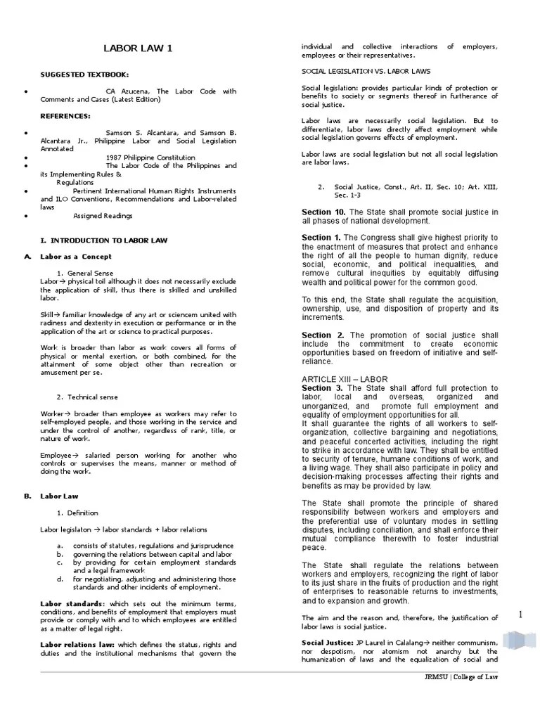 Labor Law 1 Reviewer | PDF | Employment | Labour Law