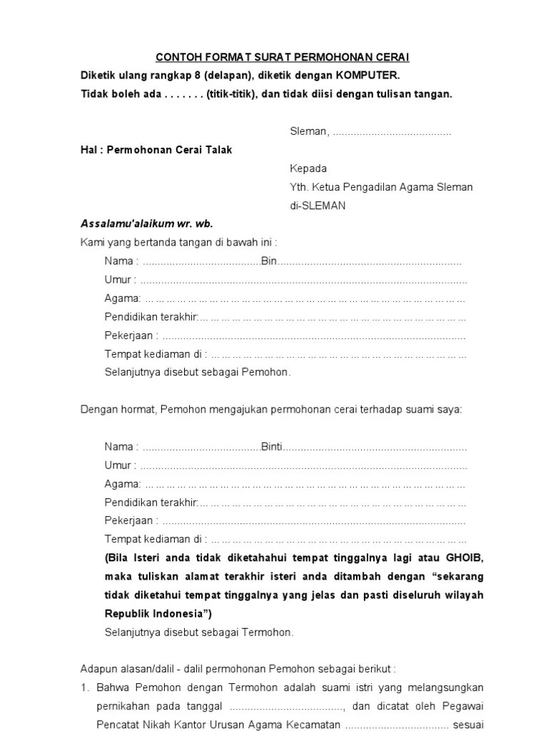 Doc Lengkap Contoh Surat Talak Simple Suami Kepada Istri Materai 6000 Dengan Format Terbarunya 