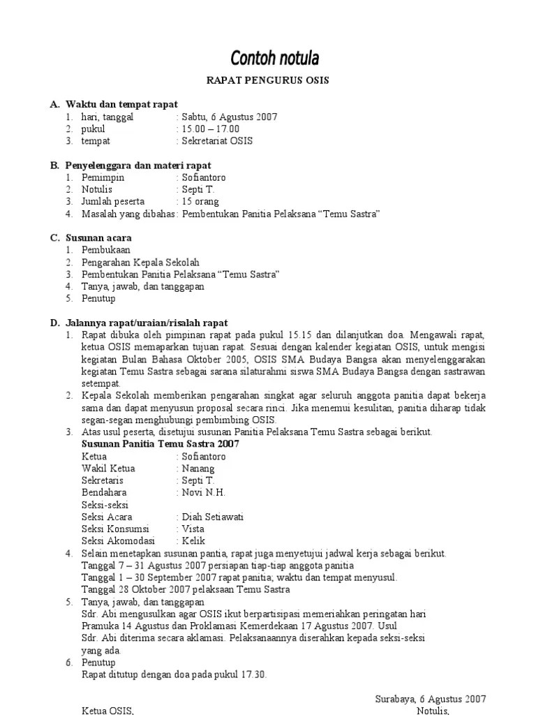 Format musyawarah perumusan apbdes pulantan; Notulen Rapat Pembentukan Struktur Organisasi Sekolah