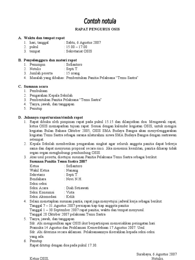 Pada kesempatan kali ini, saya akan membagikan sebuah contoh laporan hasil rapat, yang saya yakini banyak yang cari atau perlukan. Contoh Notulen