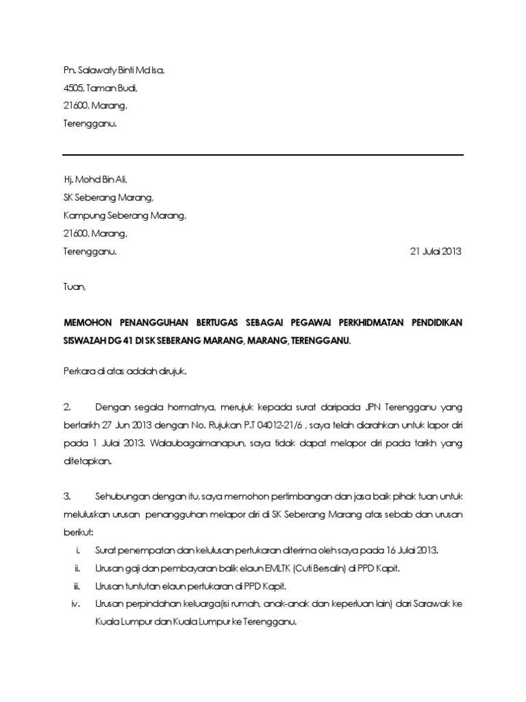 Surat tangguh tugas pertukaran penagguhan lapor diri rayuan permohonan perumahan contoh yu penangguhan kerja kuora f. Surat Penangguhan Contoh Pdf
