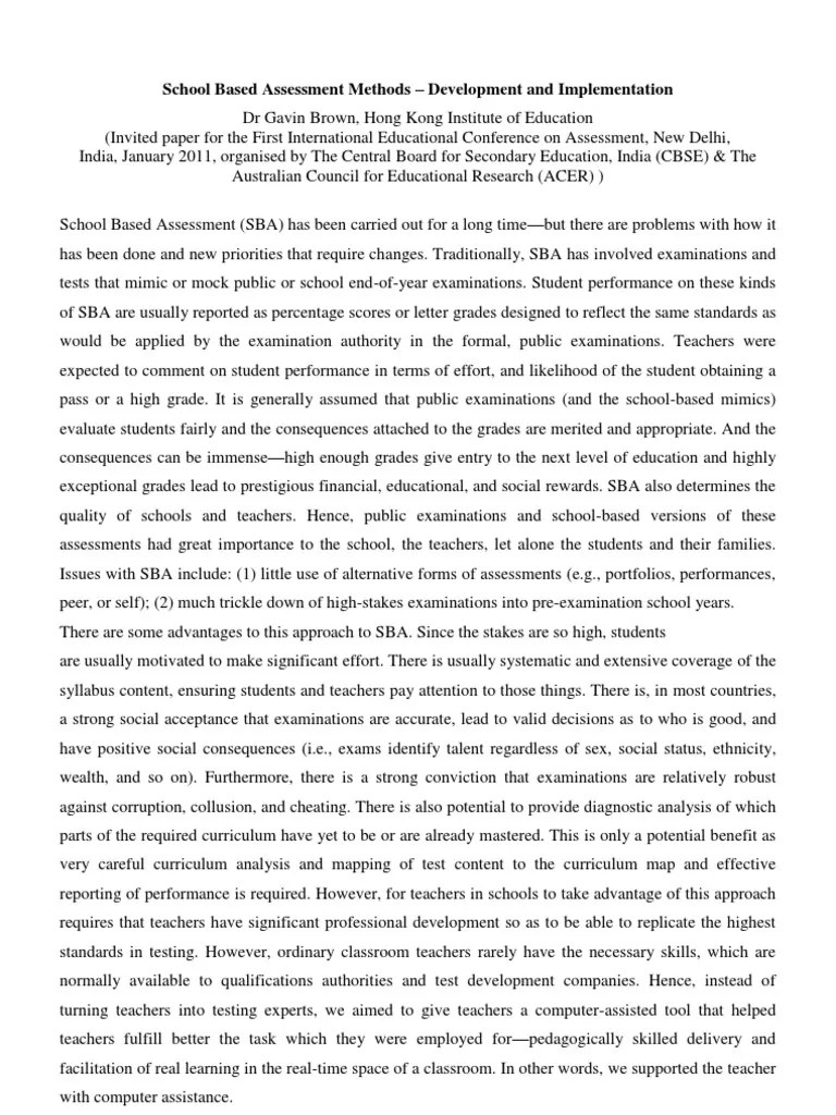 School Based Assessment Methods | PDF | Test (Assessment) | Educational ...