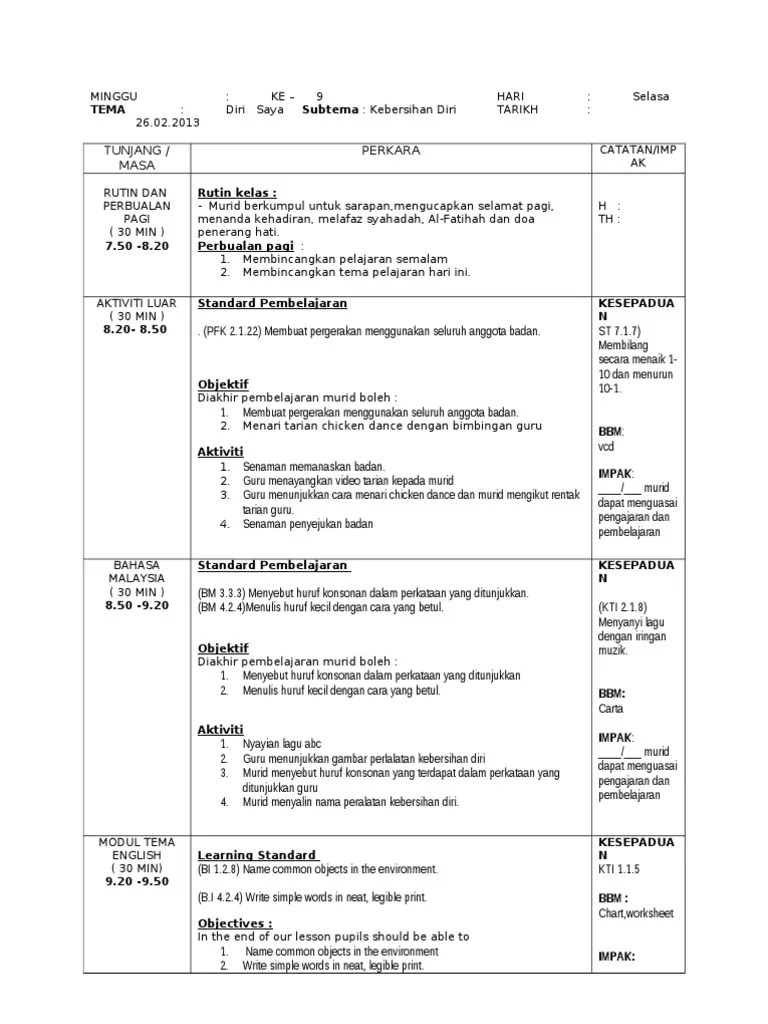 Namun, pada contoh rancangan pengajaran harian (rph) pada kali ini yang bertajuk 'hari dalam seminggu', pendidik hanya menggunakan kad imbasan . Rph Prasekolah Pdf