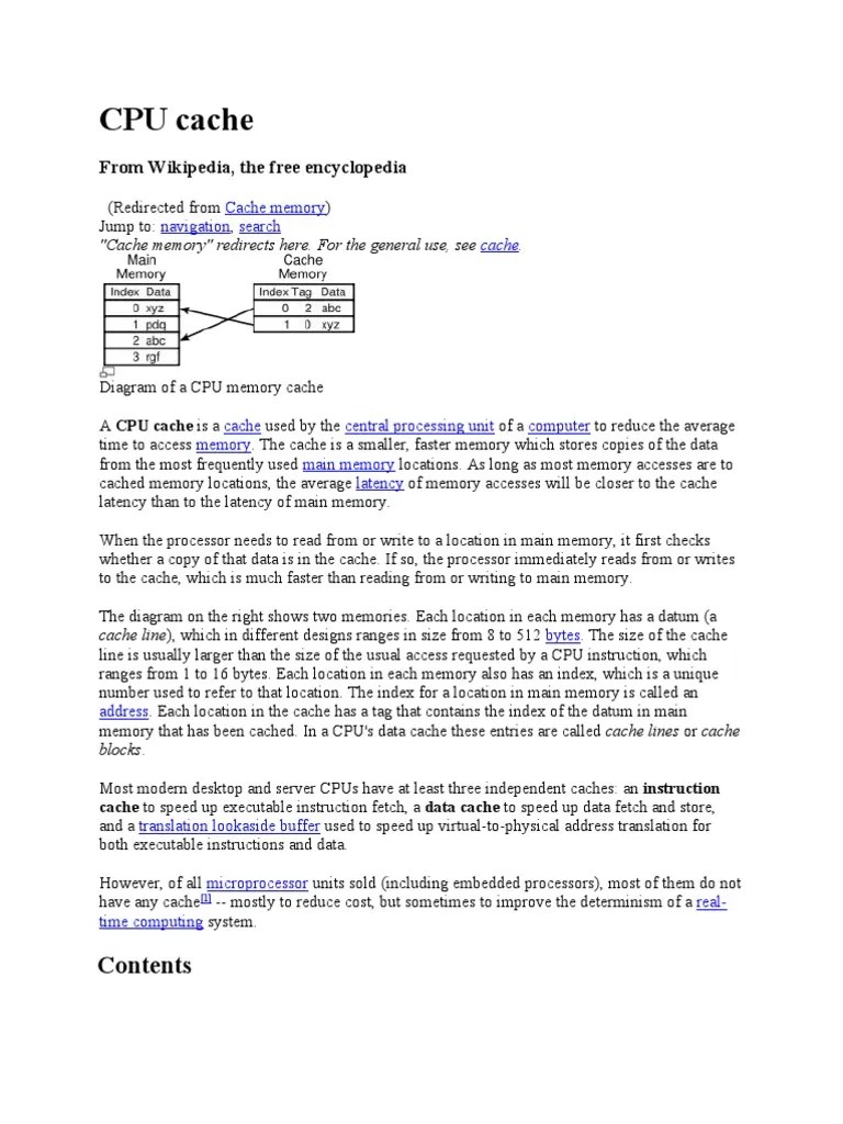 CPU Cache: From Wikipedia, The Free Encyclopedia | Download Free PDF ...