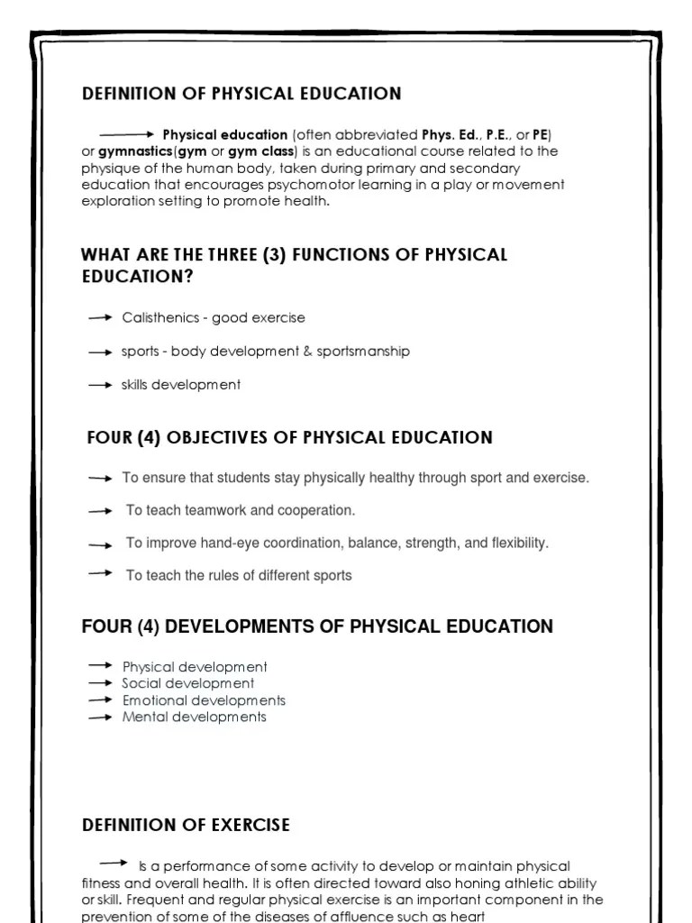 Definition Physical Education | PDF | Physical Education | Physical Fitness
