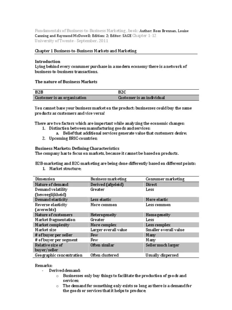 Fundamentals Of Business To Business Marketing Summary - PDF - 4bS ...