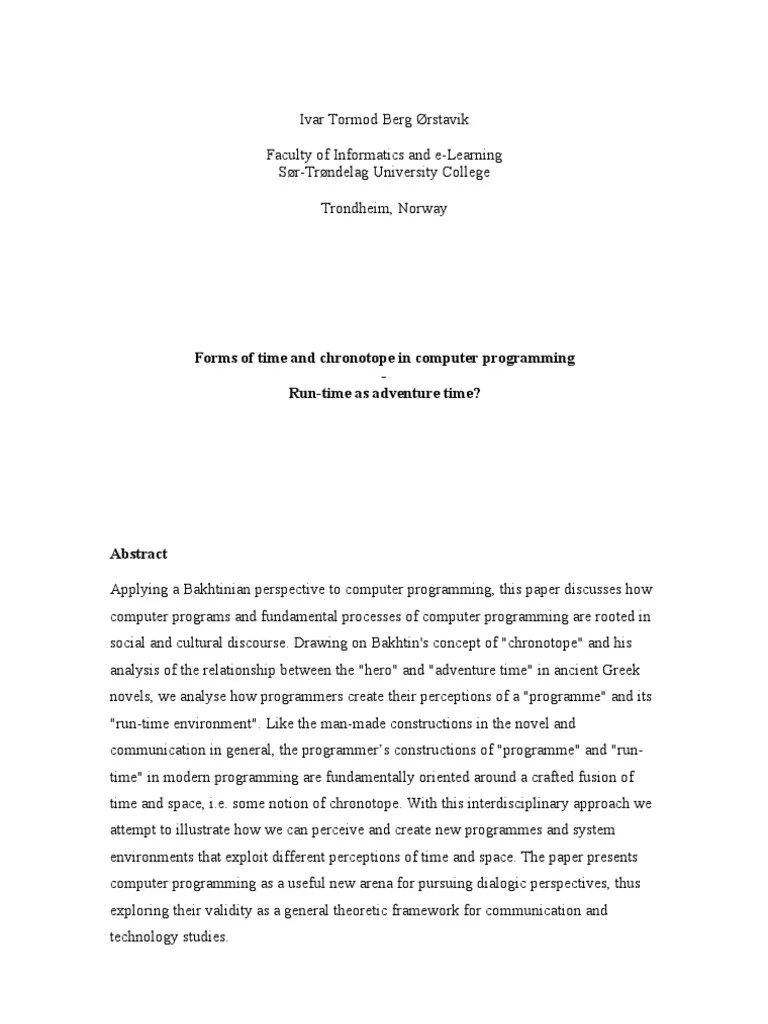 Forms Of Time And Chronotope In Computer Programming - Run-Time As Adventure Time? | PDF | Agent ...