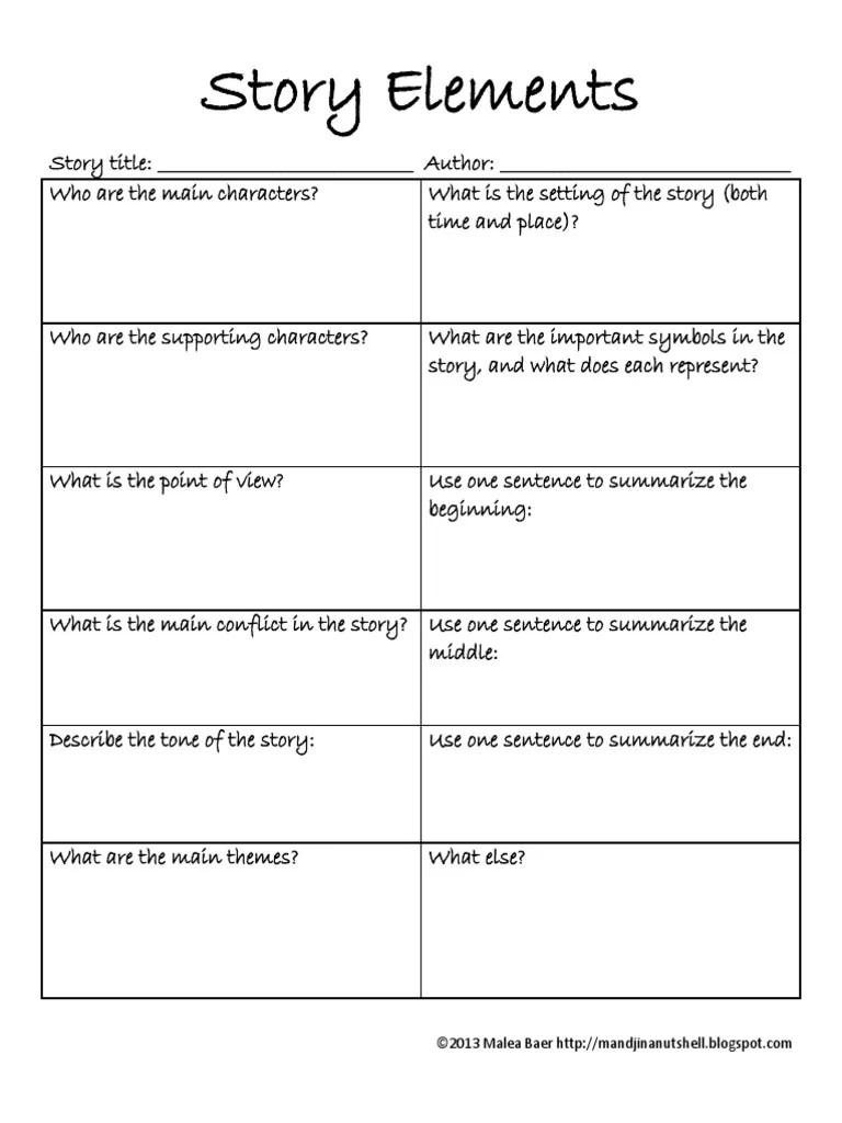 literature short story elements worksheet