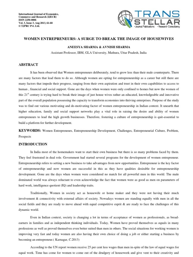 Women Entrepreneur - Full | PDF | Entrepreneurship | Motivation