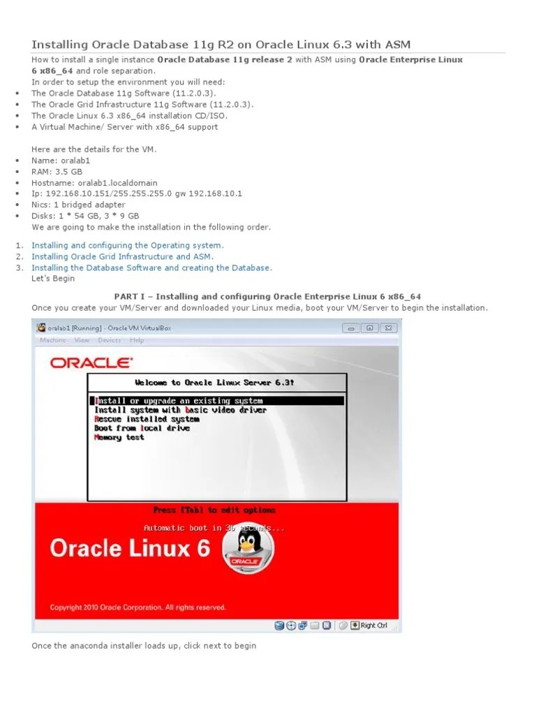 Installing Oracle Database 11g R2 On Oracle Linux 6 | Download Free PDF ...