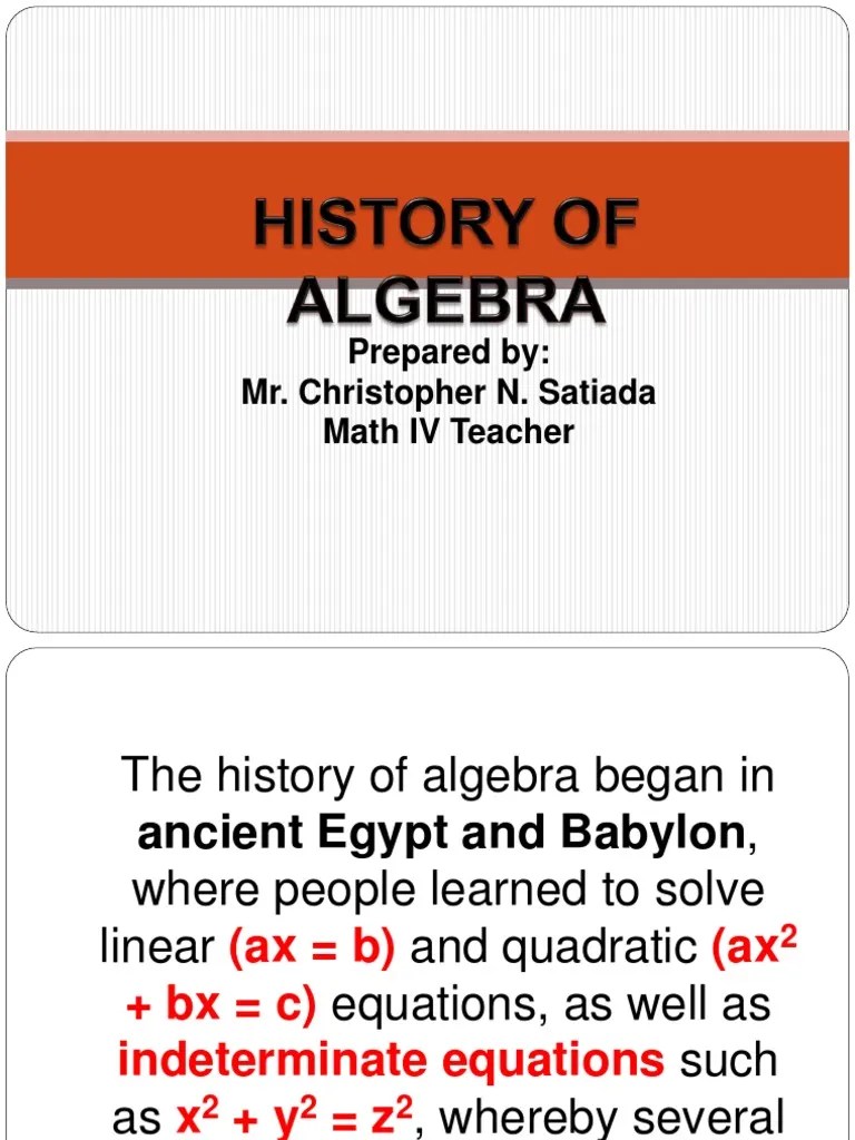 History Of Algebra | PDF | Algebra | Equations