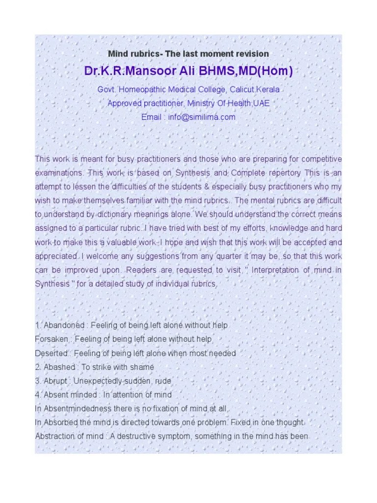 Mind Rubrics - The Last Moment Revision | Download Free PDF | Anger | Depression (Mood)
