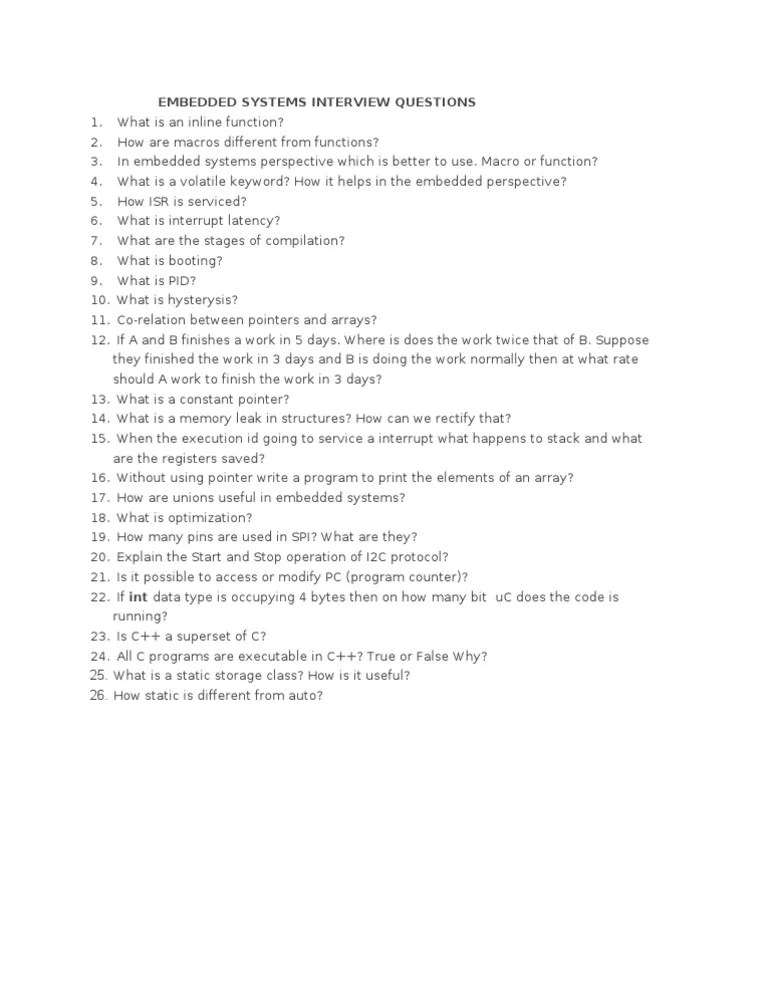 Embedded Systems Interview Questions | PDF