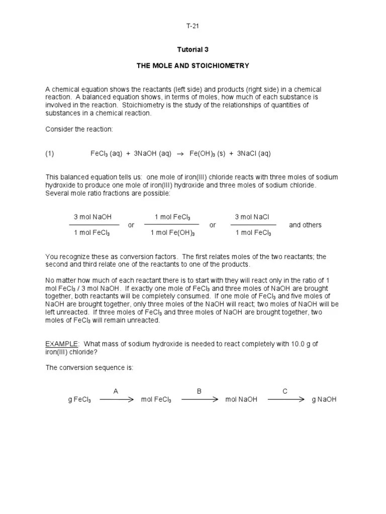Tutorial 3 | PDF | Mole (Unit) | Stoichiometry