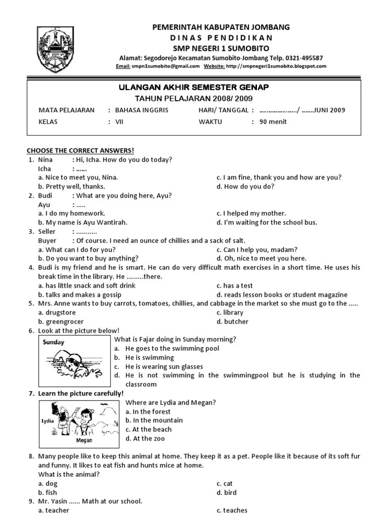 Bank Soal Bahasa Inggris Kelas 7 Semester 2: Panduan Lengkap dan PDF
