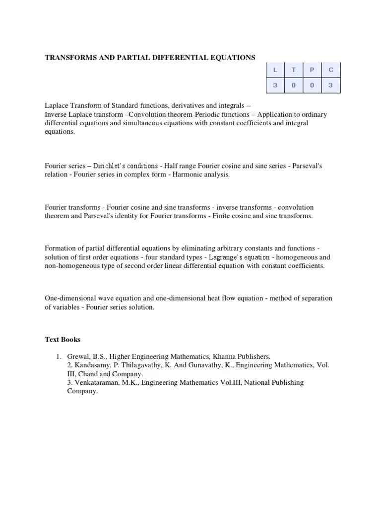 Syllabi Fourier Transform Fourier Series