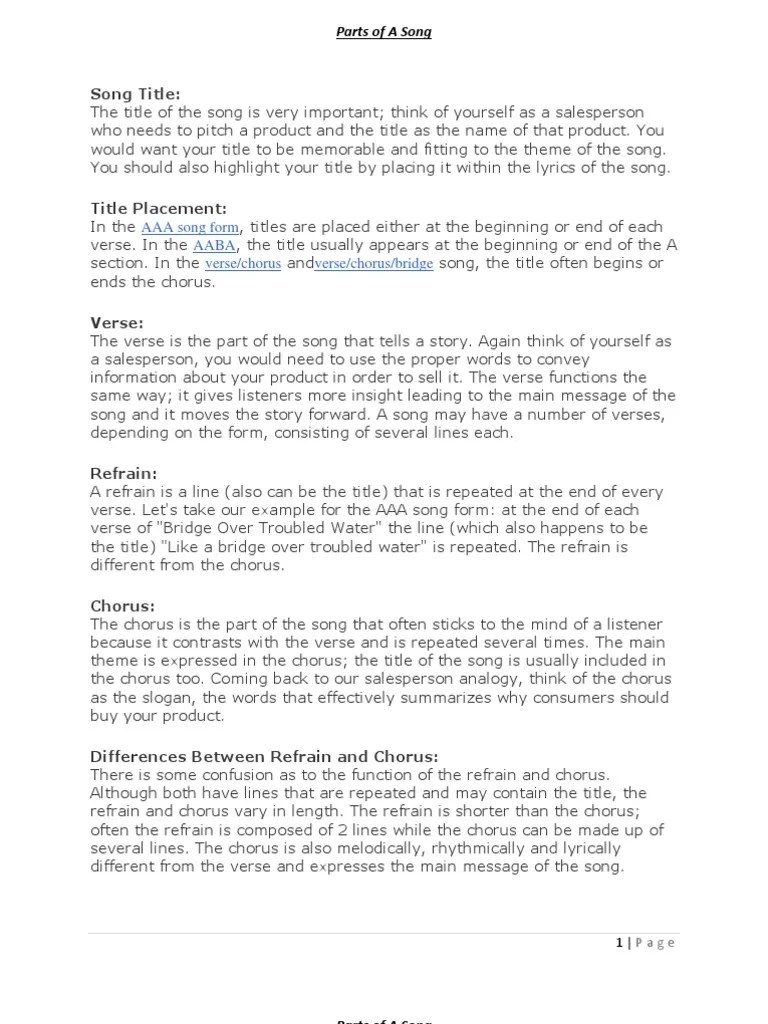 The Parts Of A Song | PDF | Refrain | Song Structure