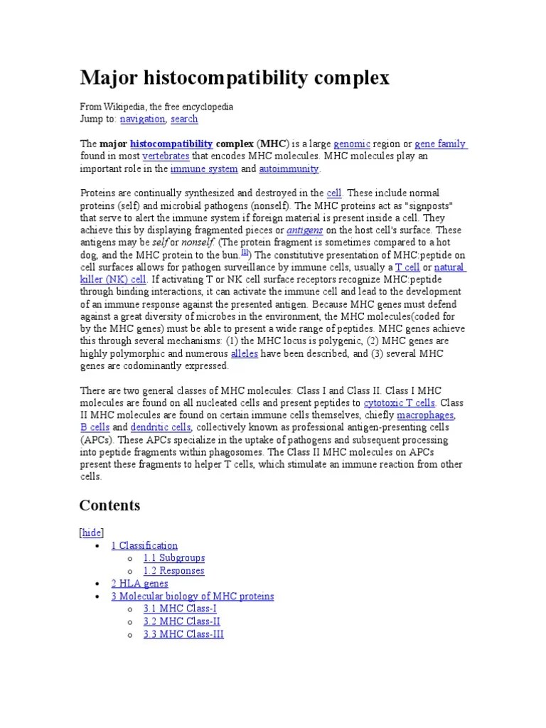 Major Histocompatibility Complex | PDF | Major Histocompatibility ...