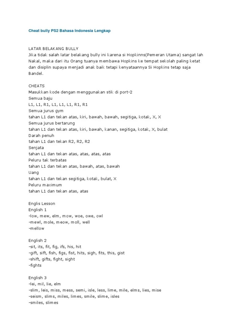 Rangkai sebuah bahasa inggris kata dari . Cheat Game Bully Ps2 Bahasa Indonesia
