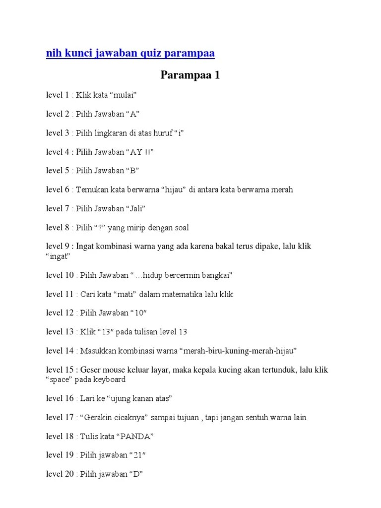Hal tersebut berakibat pada munculnya kecenderungan siswa menjadi malas, bosan, dan. Nih Kunci Jawaban Quiz Parampaa Pdf