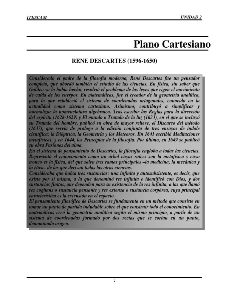 Plano Cartesiano René Descartes | PDF | Sistema De Coordenadas Cartesianas | Línea (geometría)