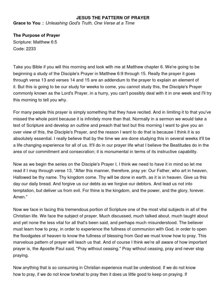 Jesus The Pattern Of Prayer | PDF | Lord's Prayer | Prayer