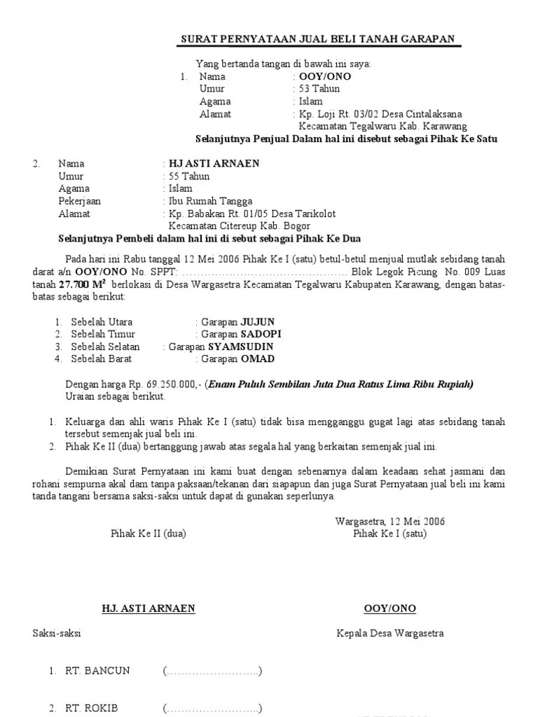 Bahwa tanah yang dimohonkan sertipikat secara sporadik ini, belum pernah . Segel Surat Pernyataan Jual Beli Tanah Garapan Segel Pdf