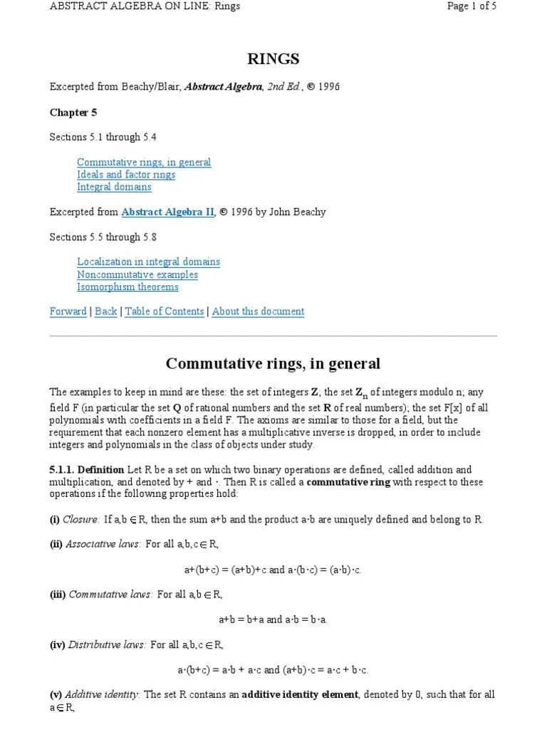 Rings: Commutative Rings, In General Ideals And Factor Rings Integral ...