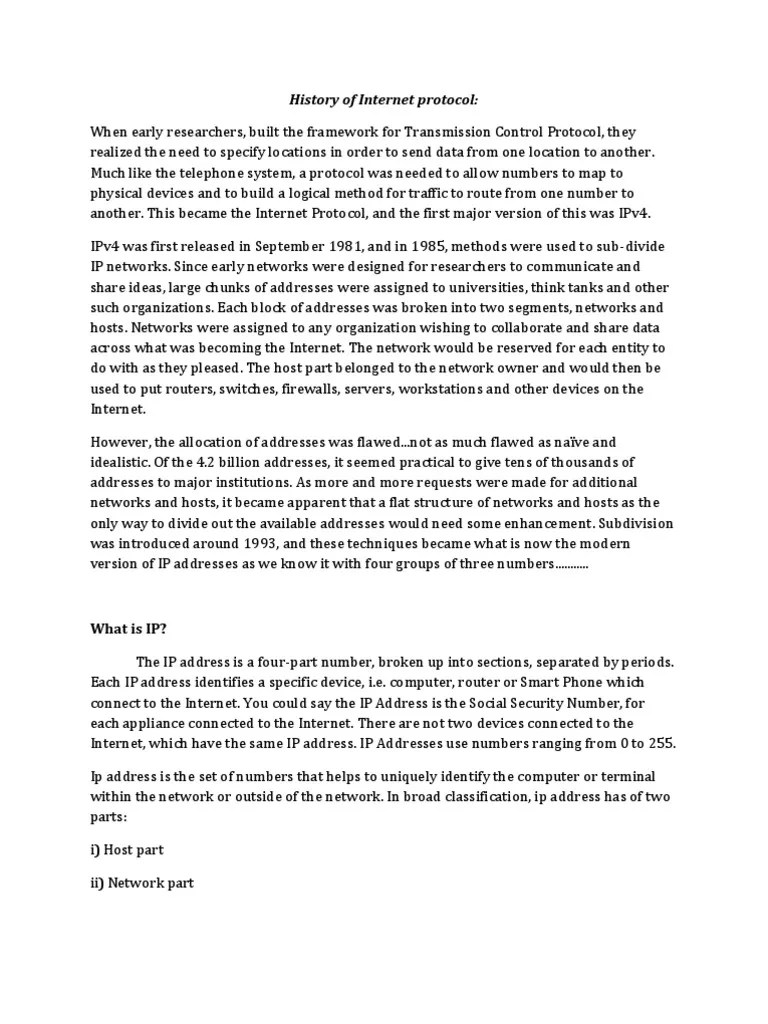 History Of Internet Protocol:: What Is IP? | PDF | Internet Protocols ...