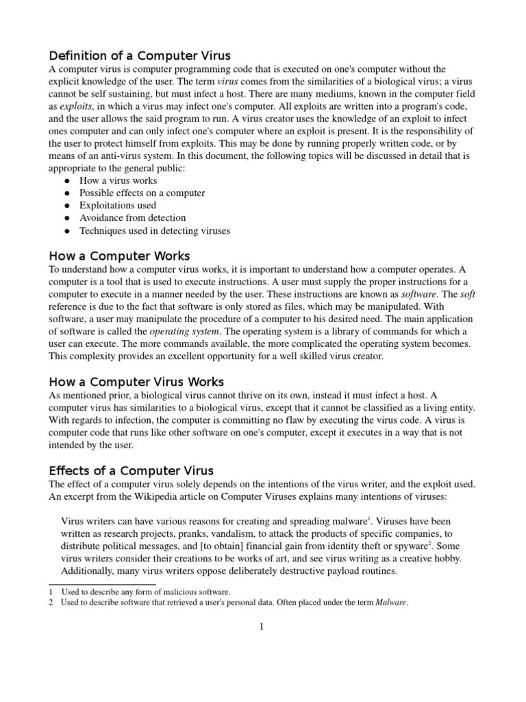 Definition Of A Computer Virus | PDF | Computer Virus | Computer Program