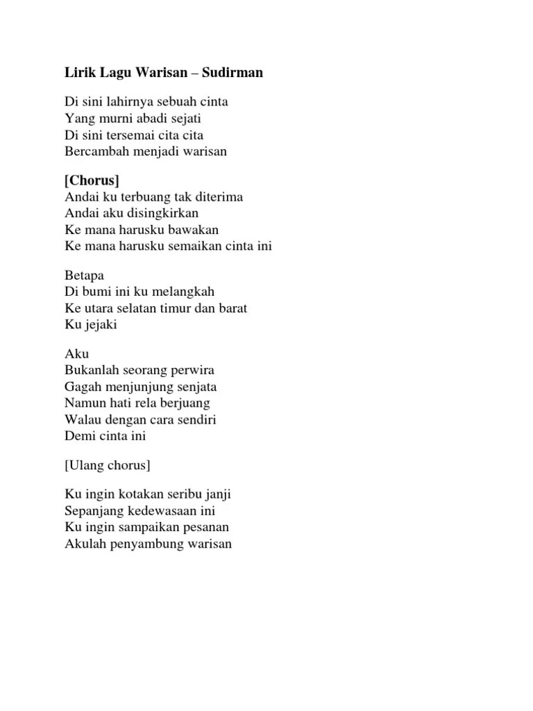 Ia meminta masalah ini dikomunikasikan dengan baik. Lirik Lagu Warisan Pdf