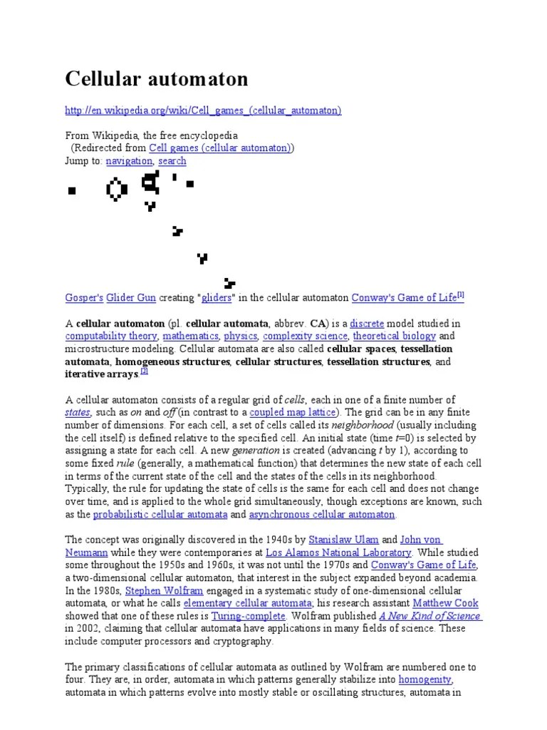 Cellular Automaton Simulations | PDF | Automata Theory | Cybernetics