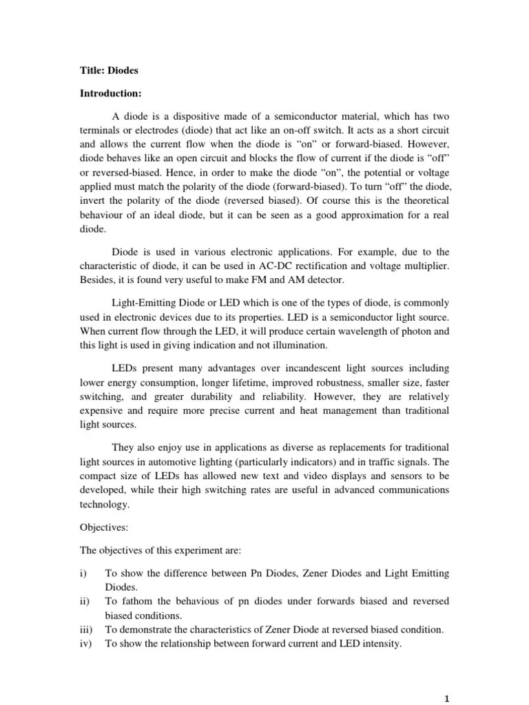 Diode Lab Report P N Junction Diode