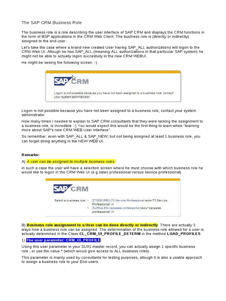SAP CRM Business Role | PDF | Customer Relationship Management | User ...