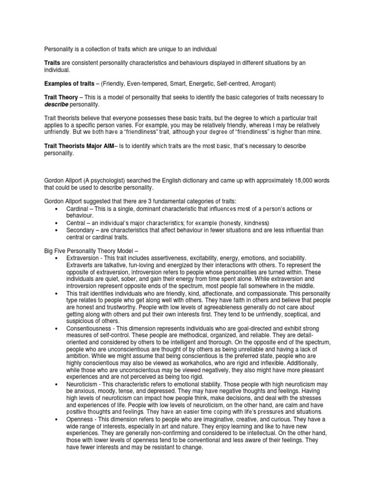 Trait Theory | PDF | Extraversion And Introversion | Social Psychology