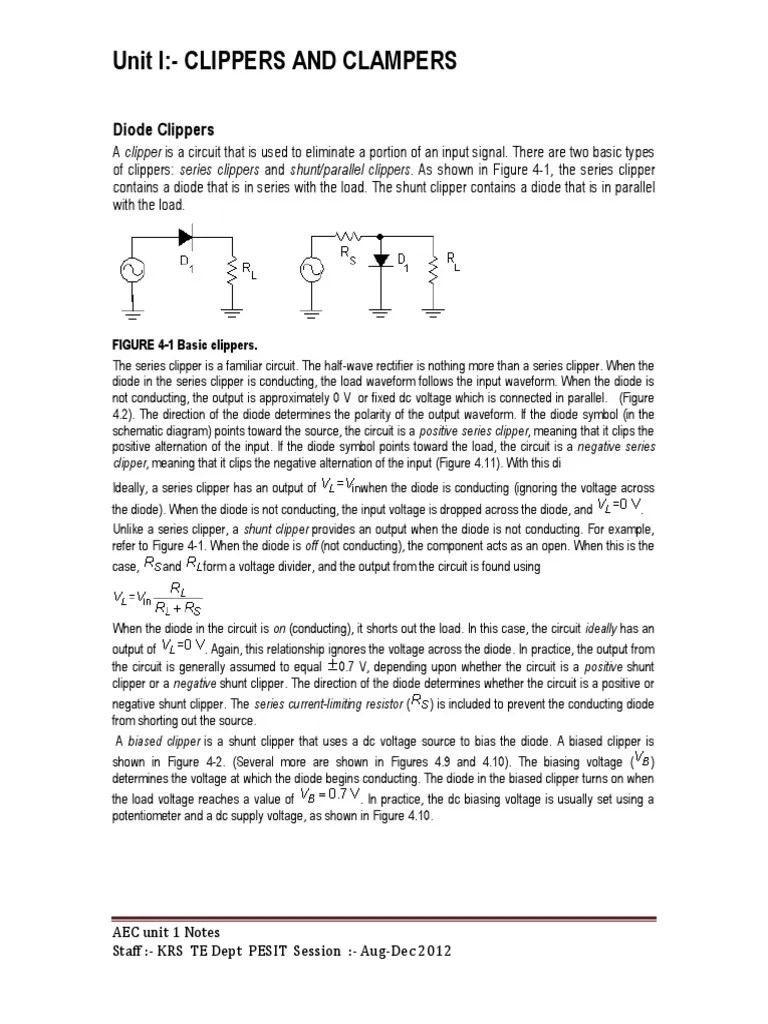 Unit 1 Clippers And Clampers Diode P N Junction