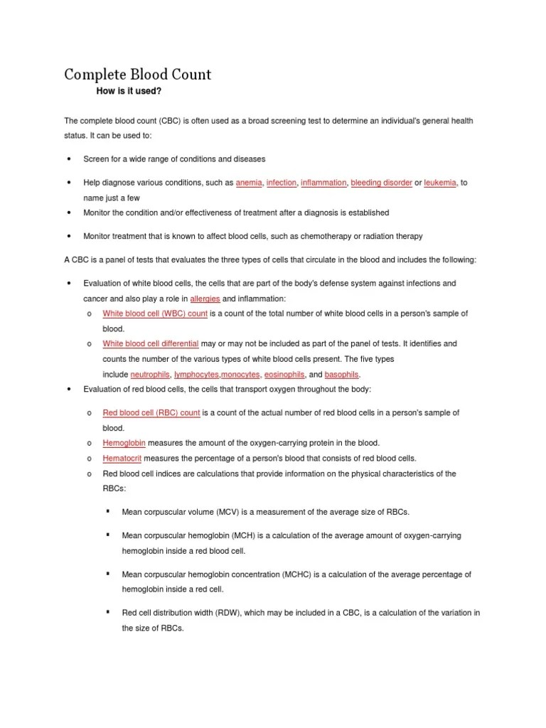 Complete Blood Count | PDF | White Blood Cell | Leukemia